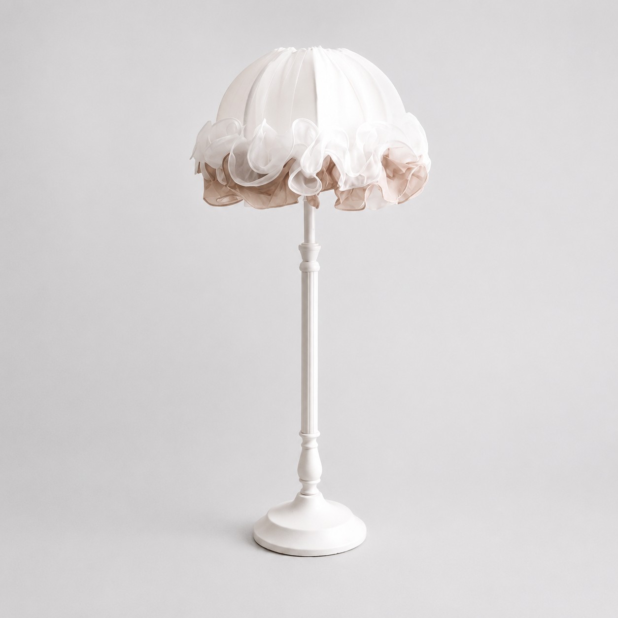 French Ruffled Fabric Table Lamp with Sculpted Metal Base