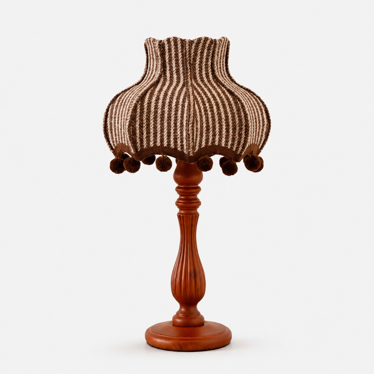 Vintage Red Striped Fabric Wood Table Lamp