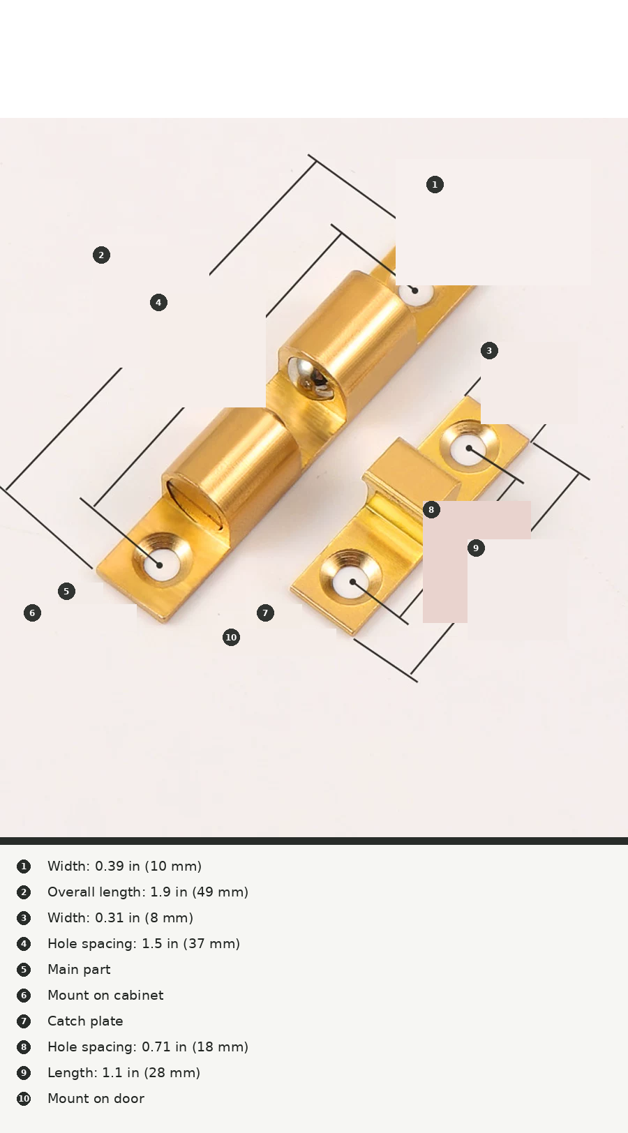 Brass Magnetic Spring Door Catch for Cabinet and Wardrobe Doors - product view 8