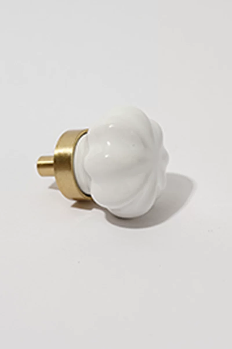 White Ceramic and Brass Handle Pull - product view 12
