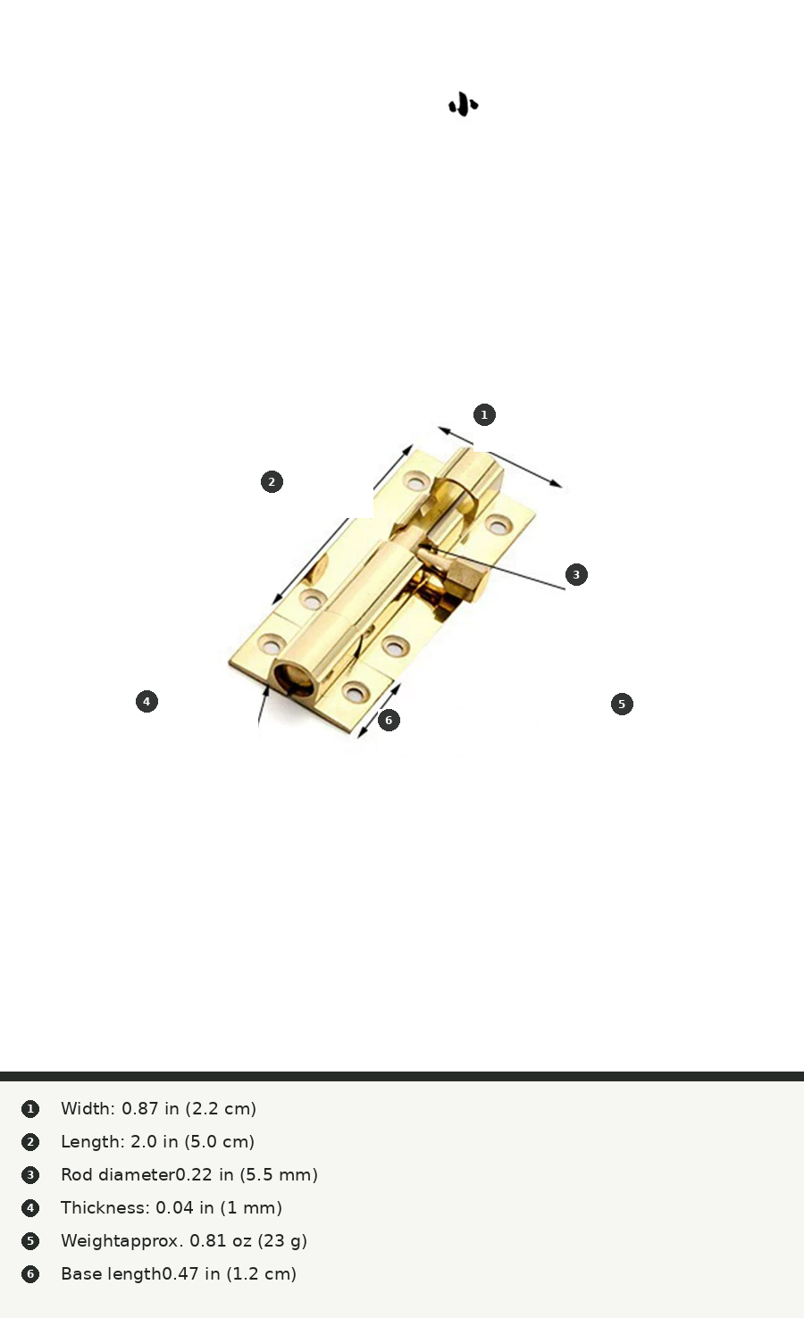 Brass Surface-Mount Cabinet Door Bolt, 2-Pack - product view 8