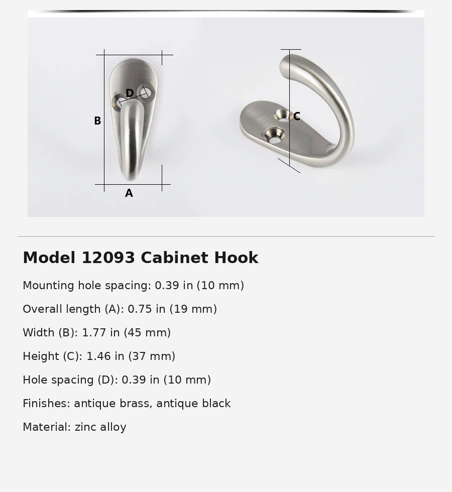 Single Coat and Hat Hook - product view 7