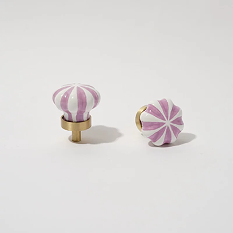 Round Brass and Ceramic Single-Hole Wardrobe Door or Drawer Pull, 1 Piece - product view 3