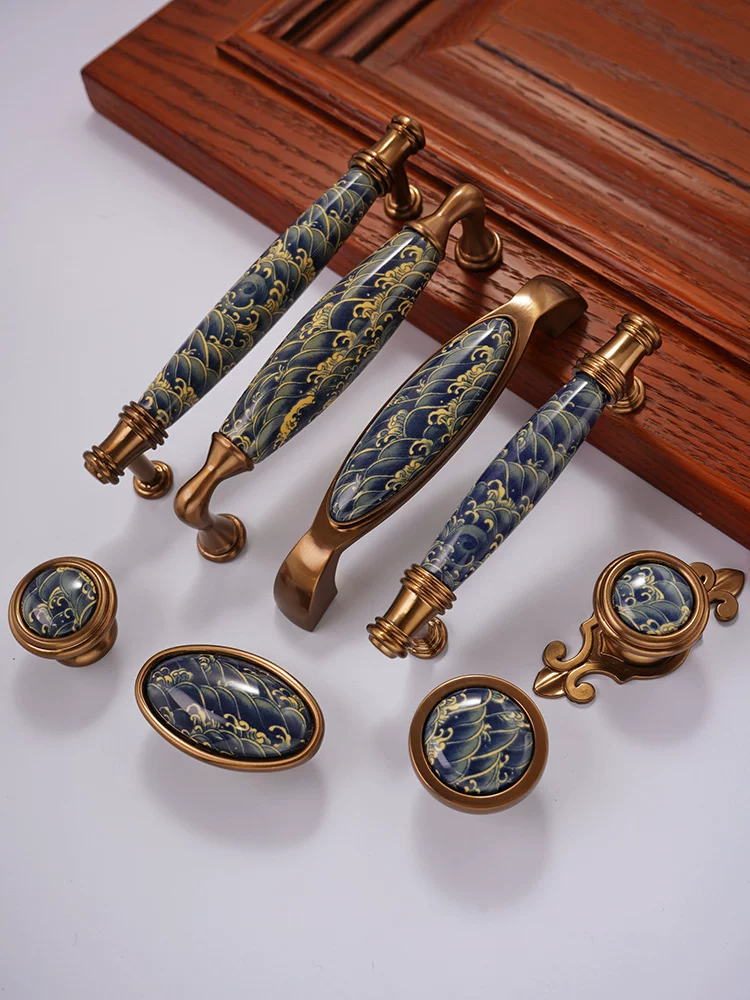 Ceramic and Solid Wood Cabinet Handle and Knob in use