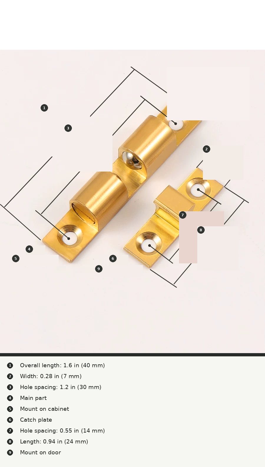 Brass Magnetic Spring Door Catch for Cabinet and Wardrobe Doors - product view 7