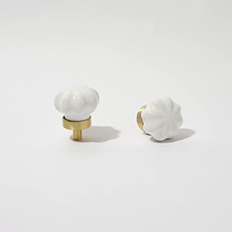 White Ceramic and Brass Handle Pull - product view 3