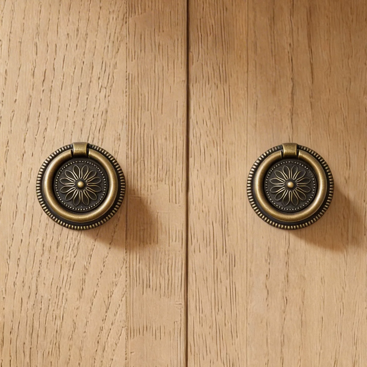 2-Piece Antique Copper-Look Drawer and Cabinet Door Handles in use