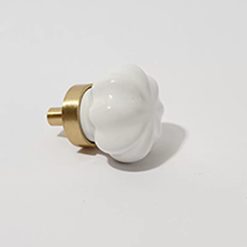 White Ceramic and Brass Handle Pull - product view 5
