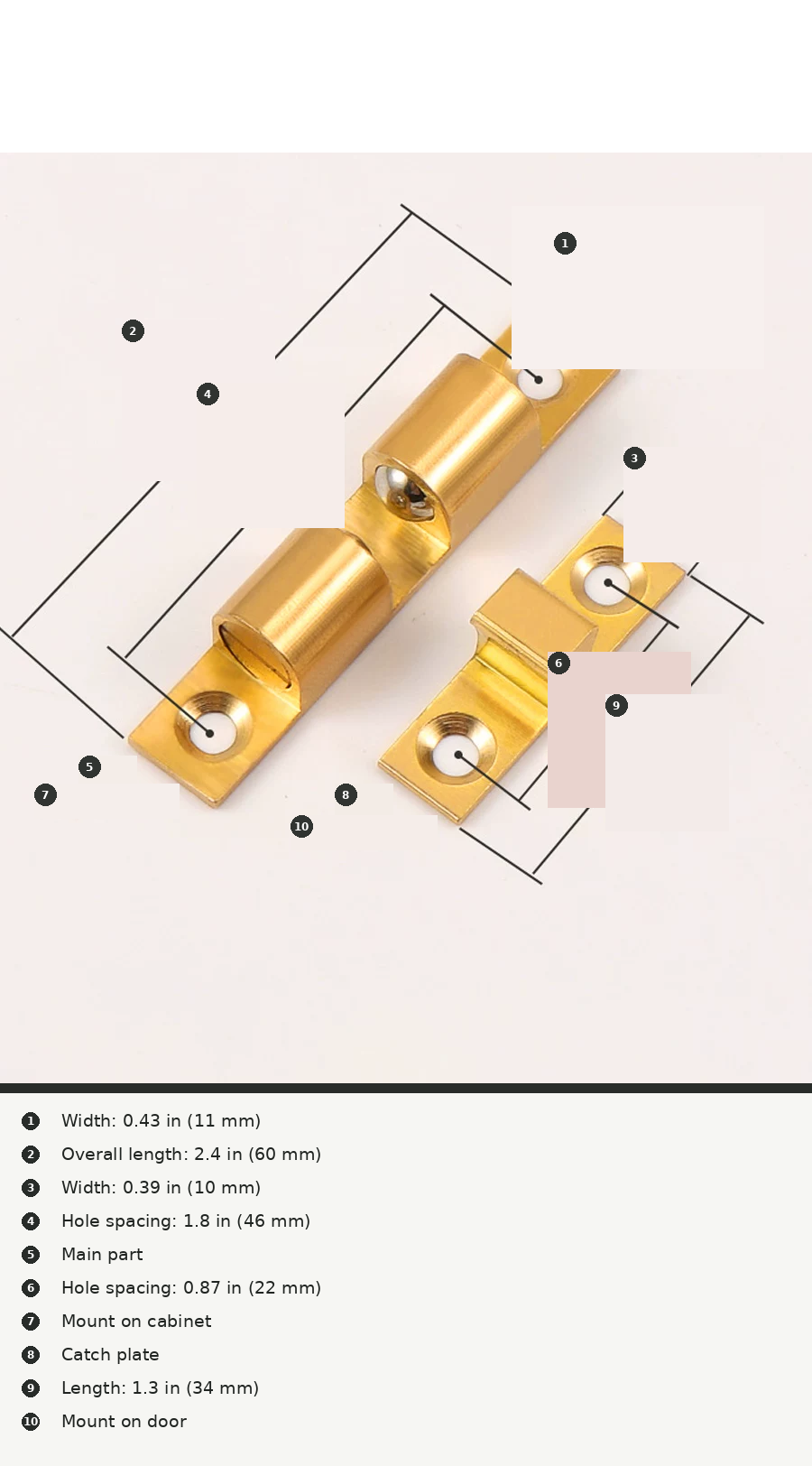 Brass Magnetic Spring Door Catch for Cabinet and Wardrobe Doors - product view 9