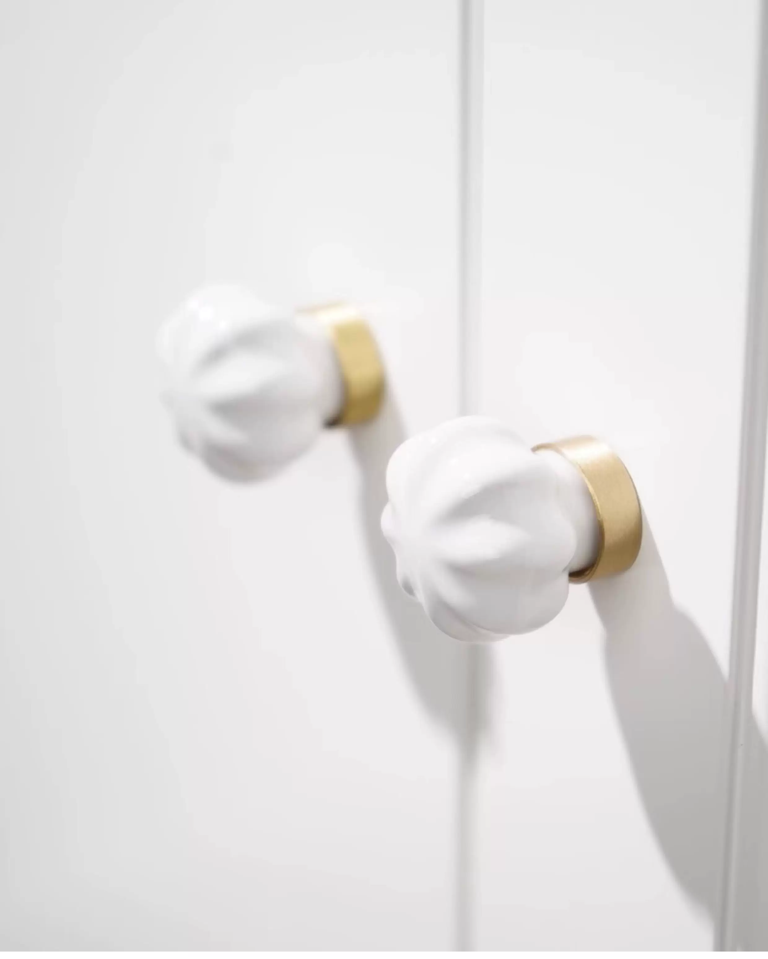 White Ceramic and Brass Handle Pull - product view 7