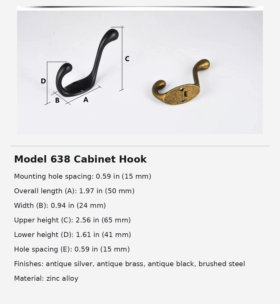 Vintage-Style Metal Single Wall Hook for Entryway - product view 7