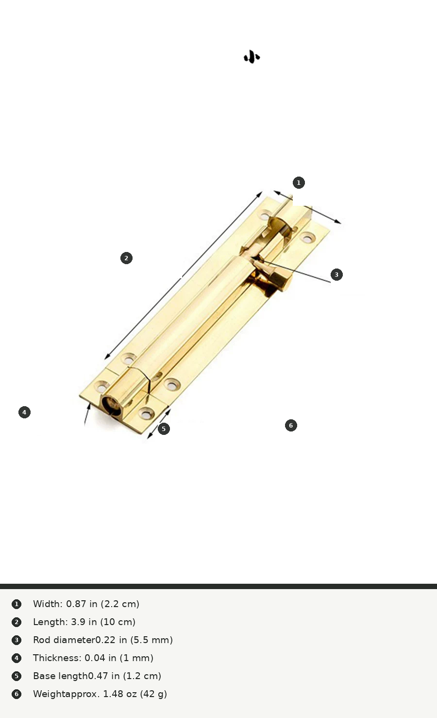 Brass Surface-Mount Cabinet Door Bolt, 2-Pack - product view 10