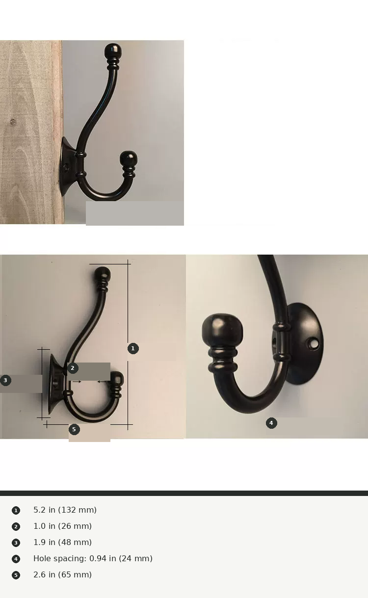 Vintage Single Coat and Hat Hook 3-Pack - product view 5