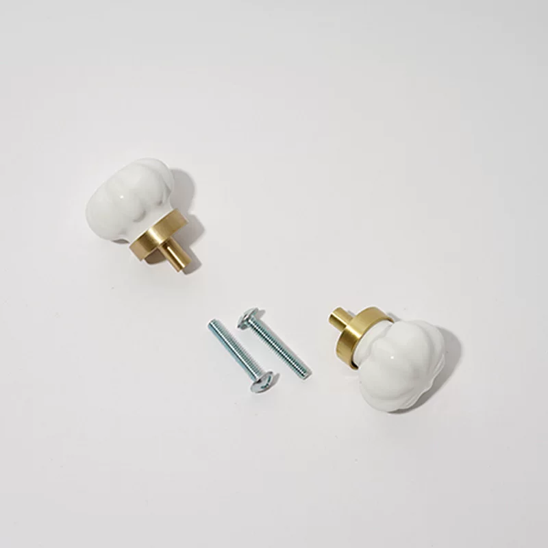 White Ceramic and Brass Handle Pull - product view 4